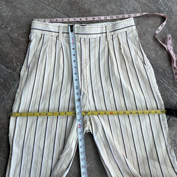 Banana Republic Alva Linen Cotton Wide Leg High Waist Pant Size 14 White Striped - Picture 5 of 15